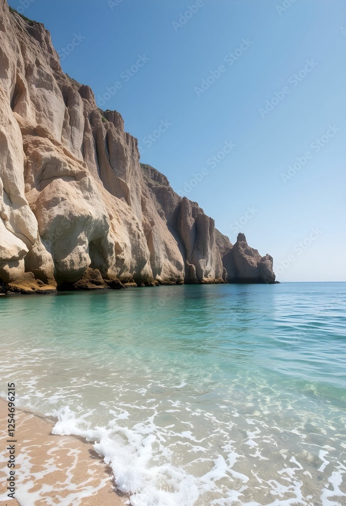 Fototapeta premium Idyllic Beach Scene with Cliffs and Crystal Clear Water