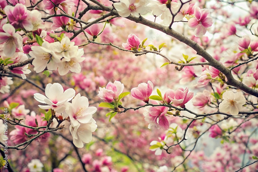 branches filled with blooming cherry blossoms apple blossoms magnolia flowers evoking the beauty and renewal of springtim