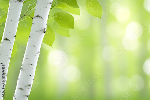 Birch Trees and Green Leaves Nature Background