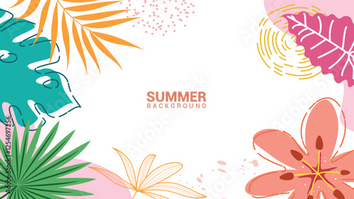 Summer abstract background clipart. Summer flowers and leaves drawing clip art elements for greeting card decoration vector illustration. 

