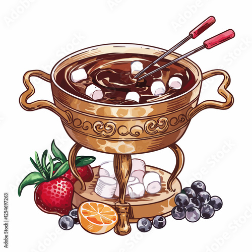 Elegant Chocolate Fondue with Fruits and Marshmallows