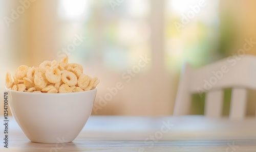 bowl of cheerios on the kitchen table, Generative AI photo