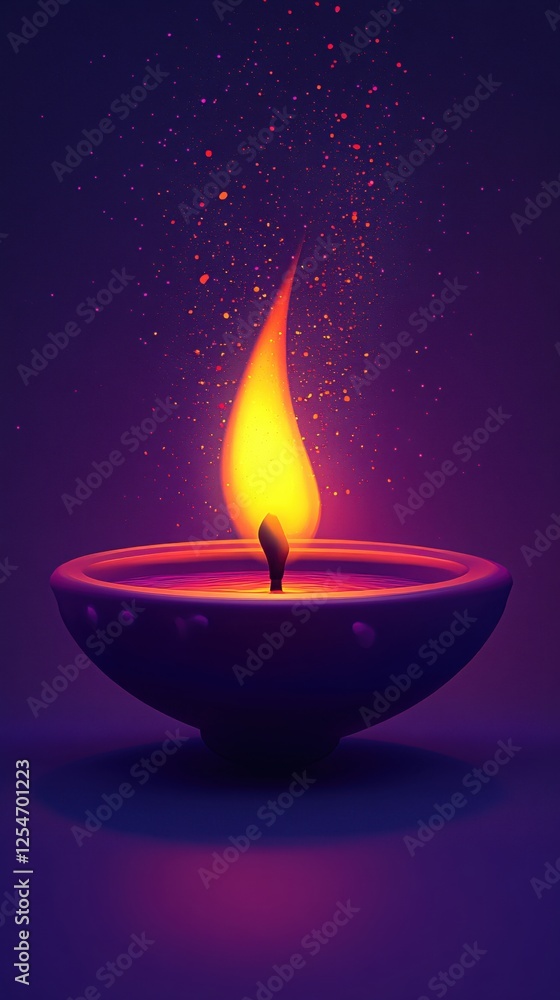 Glowing flame in a dark bowl with floating embers on a purple background digital art Glowing flame in a dark bowl with floating embers on a purple background digital art