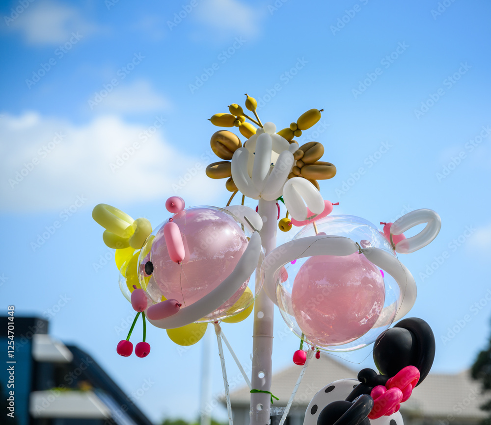 Beautiful party balloon toys at a festival market. Auckland.