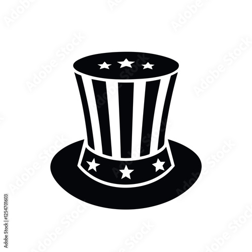 Uncle Sam hat silhouette. Patriotic Uncle Sam Hat silhouette Vector Illustration. USA Independence Day, Fourth of July Celebrations, American Symbol.