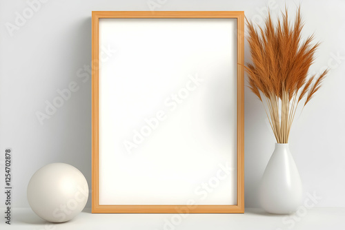 Wooden Frame Mockup with Pampas Grass