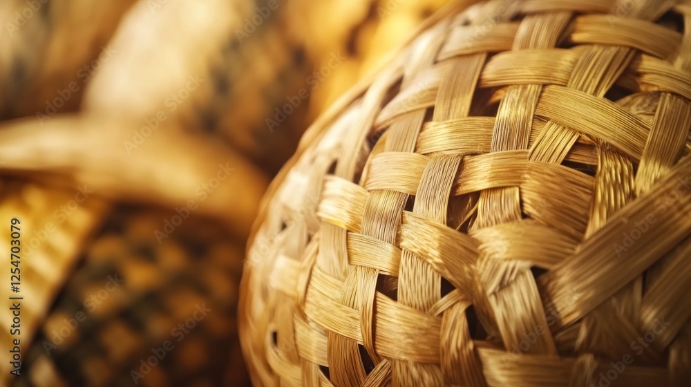 Obraz premium Woven rattan balls close-up; craft background