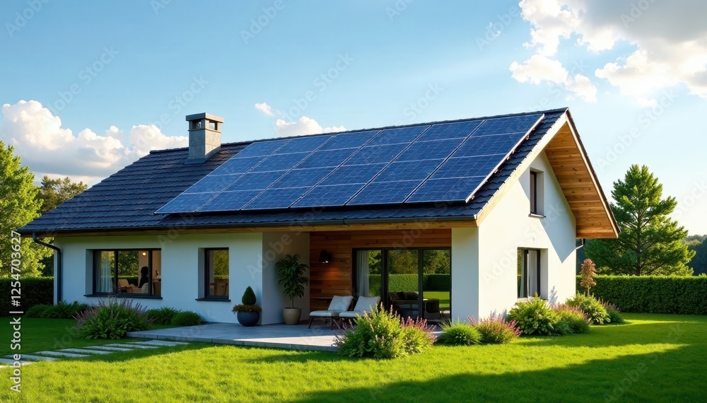 Sleek solar panels generating electricity on a contemporary home , modern, sustainable Sleek solar panels generating electricity on a contemporary home , modern, sustainable