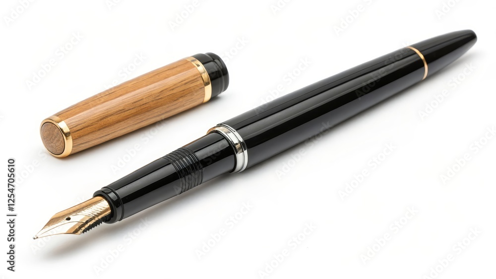 Black and Wood Fountain Pen High-Angle Close-up Black and Wood Fountain Pen High-Angle Close-up