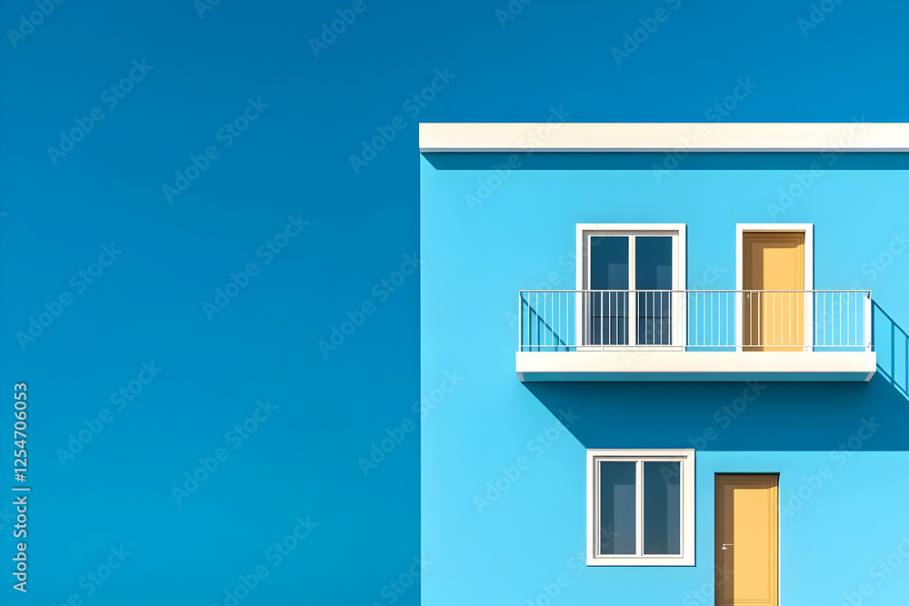Bright Blue Building Illustration: Minimalist Architecture Design