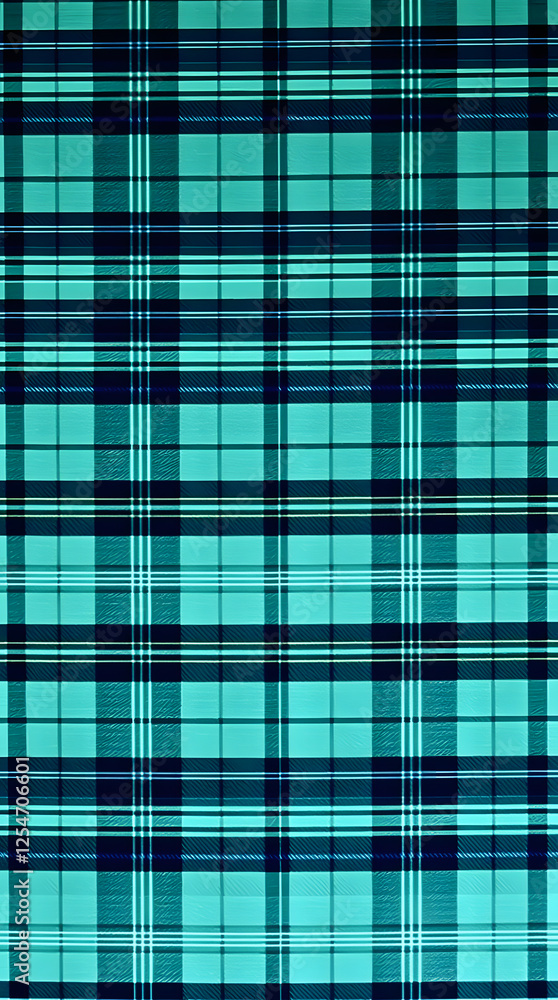 Fototapeta premium Colorful plaid textile pattern showcasing vibrant blue and green hues in perfect symmetry