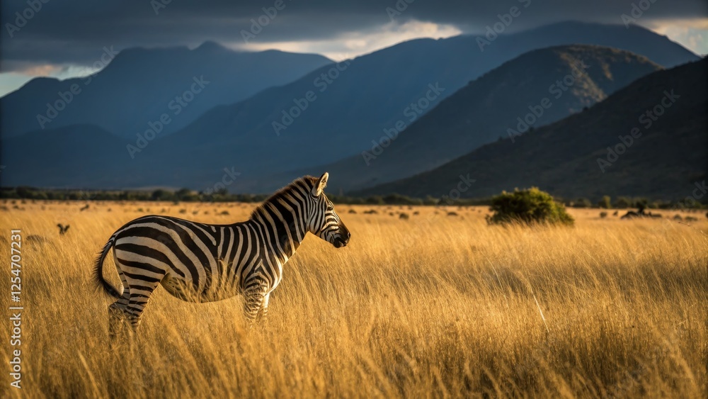 Fototapeta premium Golden Hour Zebra Mountain Landscape