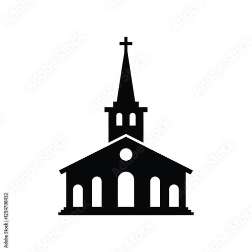 Classic Church Silhouette – Black and White Religious Vector Illustration