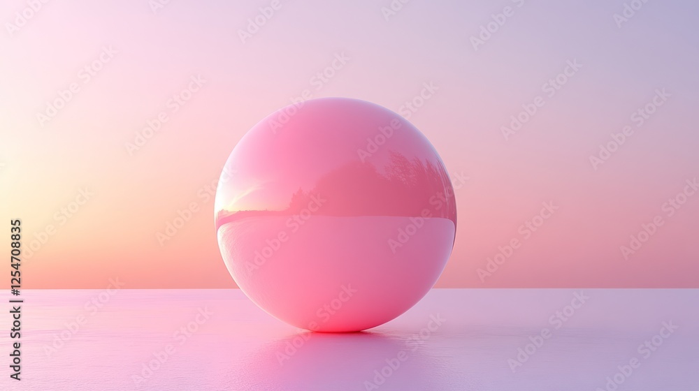 Pink sphere reflecting sunset on white surface. Pink sphere reflecting sunset on white surface.