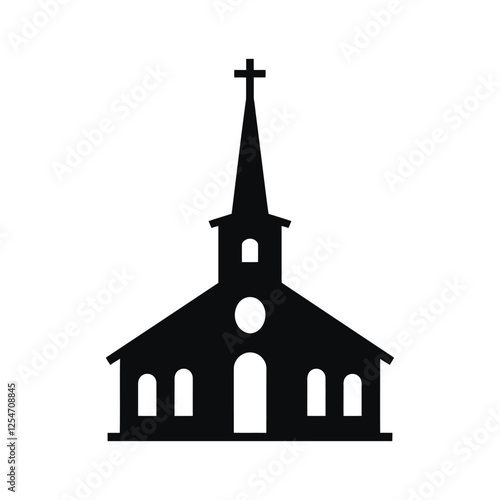 Classic Church Silhouette – Black and White Religious Vector Illustration