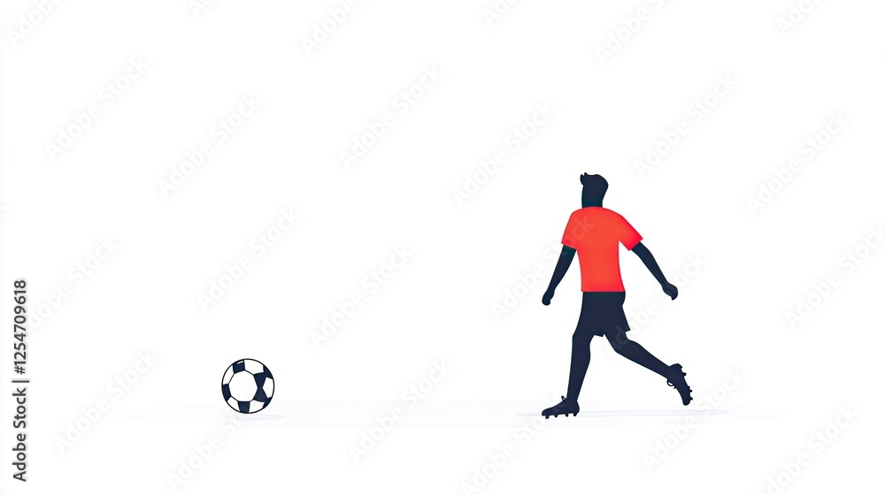 Obraz premium Silhouette of a soccer player in a red jersey preparing to kick a ball on a plain background