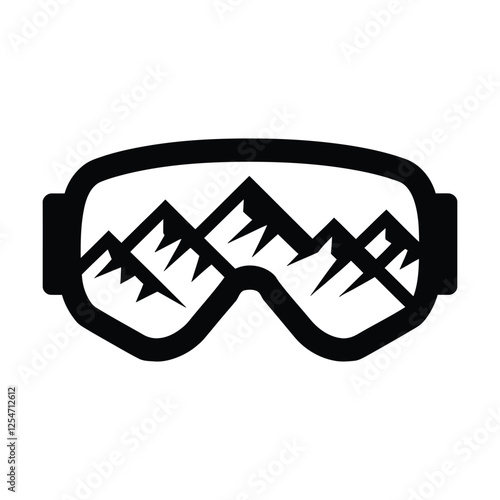 Ski Goggles with Mountain Reflection – Black and White Adventure Vector Illustration