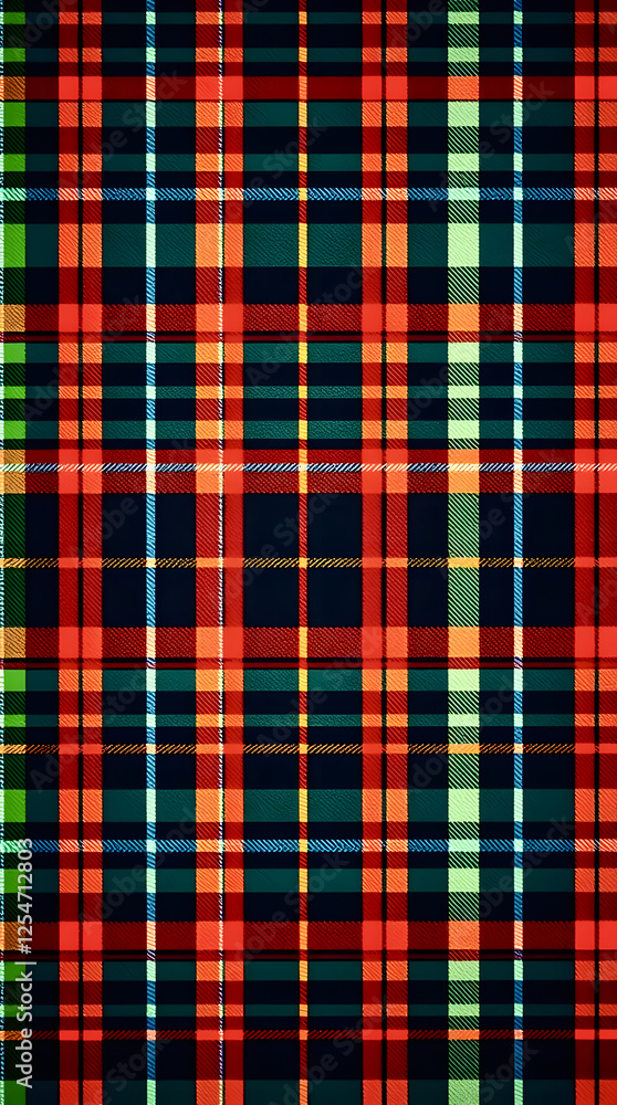 Vibrant tartan fabric pattern with bold colors showcasing a classic design Vibrant tartan fabric pattern with bold colors showcasing a classic design