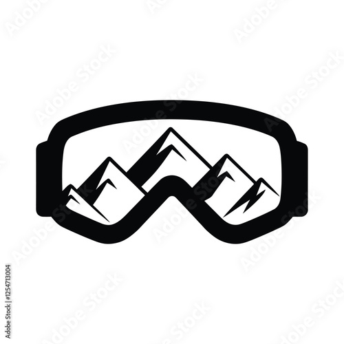 Ski Goggles with Mountain Reflection – Black and White Adventure Vector Illustration