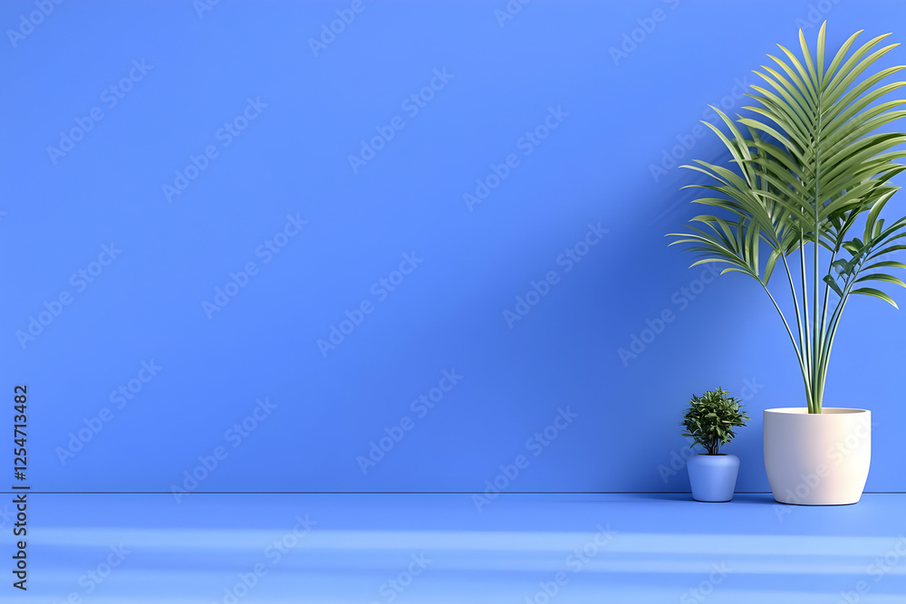 Blue Background 3D Render with Potted Plants Blue Background 3D Render with Potted Plants