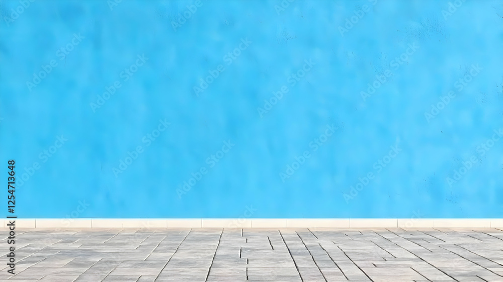 Bright Blue Wall Background Image with Stone Floor Bright Blue Wall Background Image with Stone Floor