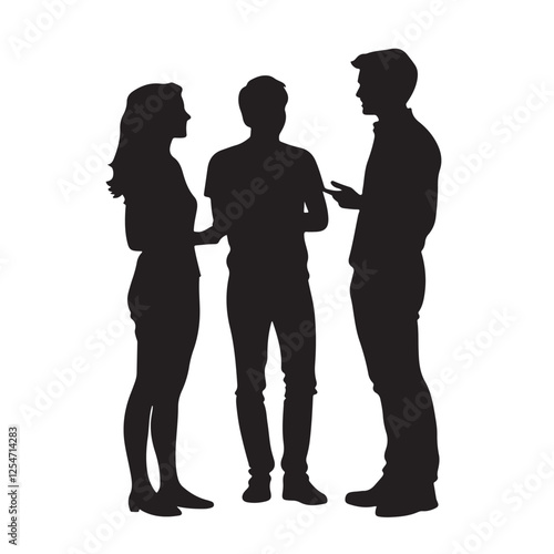 Silhouette of People Standing and Discussing - Vector Illustration