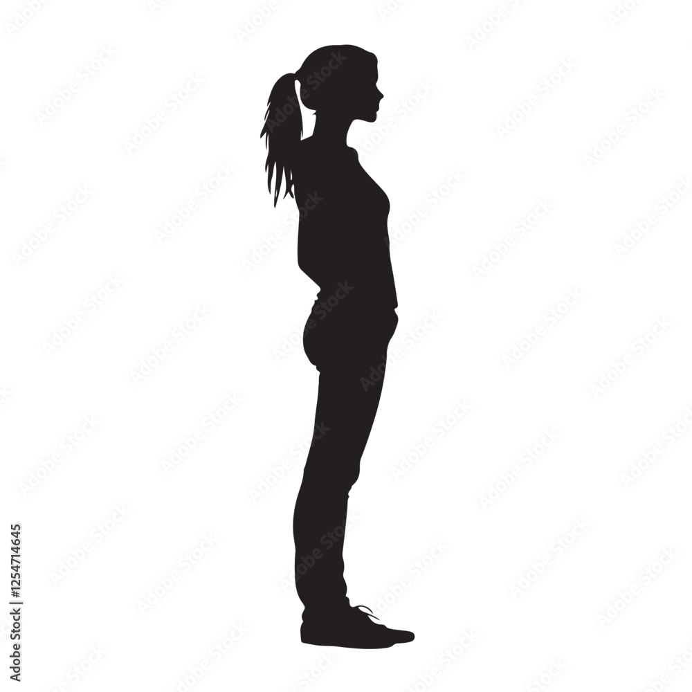 Silhouette of a Woman with Long Hair Standing Sideways - Vector Illustration Silhouette of a Woman with Long Hair Standing Sideways - Vector Illustration