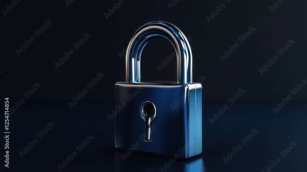 Metallic blue padlock on dark background.