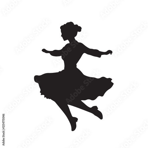 Silhouette of an Elegant Woman in a Dress Dancing - Vector Illustration