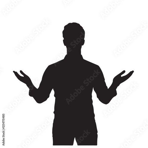 Silhouette of a Man with a Questioning Hand Gesture - Vector Illustration