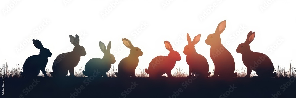 Fototapeta premium Thousands of layered rabbit silhouettes, dark on white , silhouette, woodland