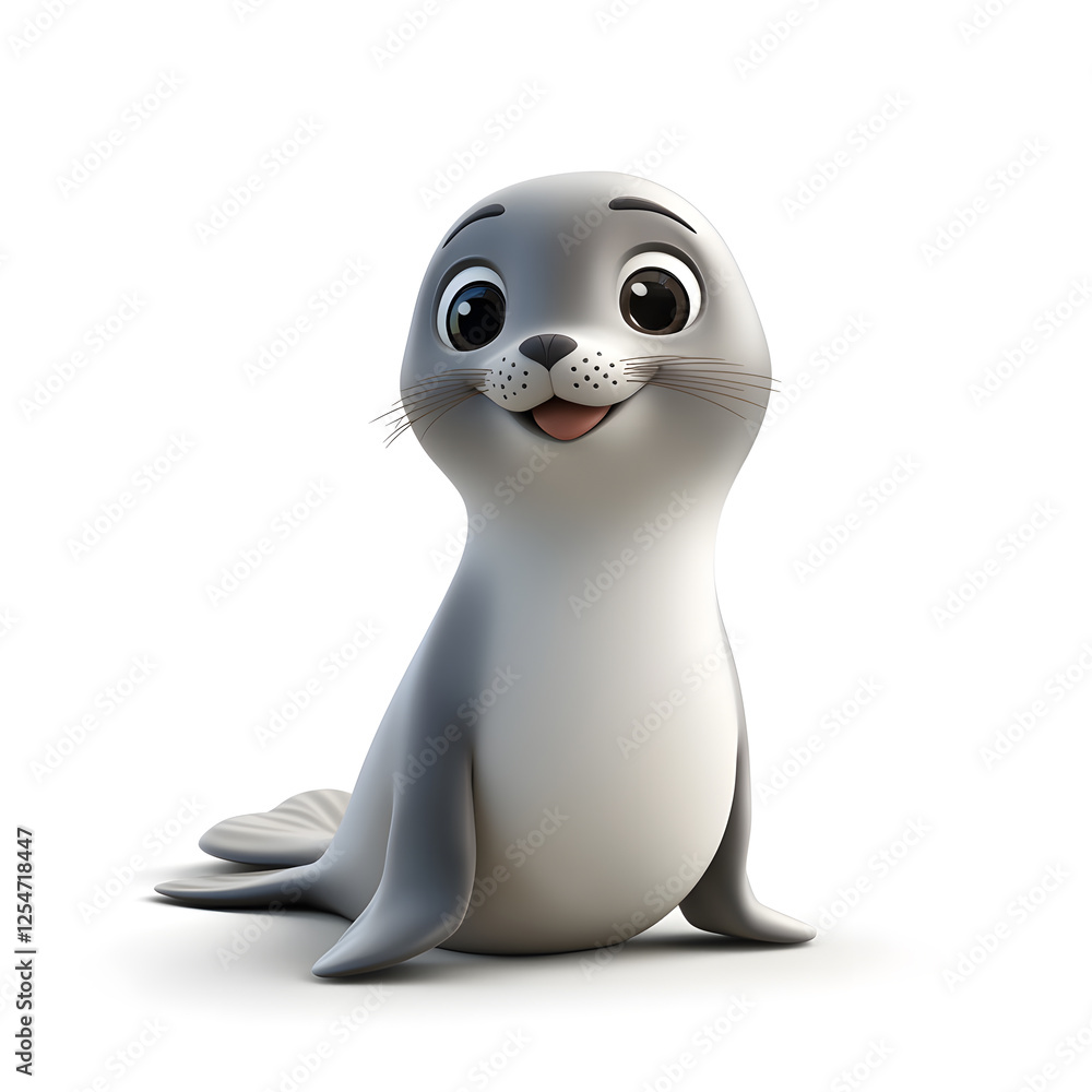 Fototapeta premium 3d cartoon cute illustration of seal on white background
