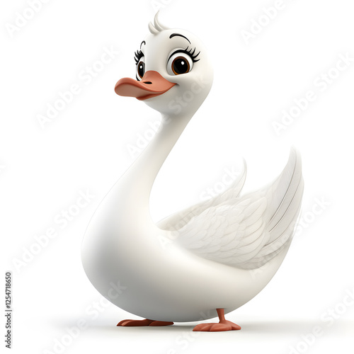 Fototapeta Naklejka Na Ścianę i Meble -  3d cartoon cute illustration of swan on white background