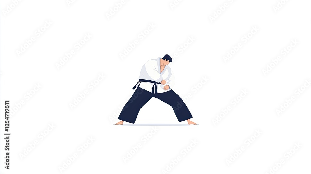 Martial artist demonstrating a powerful stance in a minimalist setting, focusing on technique Martial artist demonstrating a powerful stance in a minimalist setting, focusing on technique