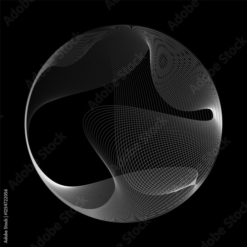 Abstract vector round shape of wavy lines flowing smooth curve white line on black background in concept of technology, science, music, modern.