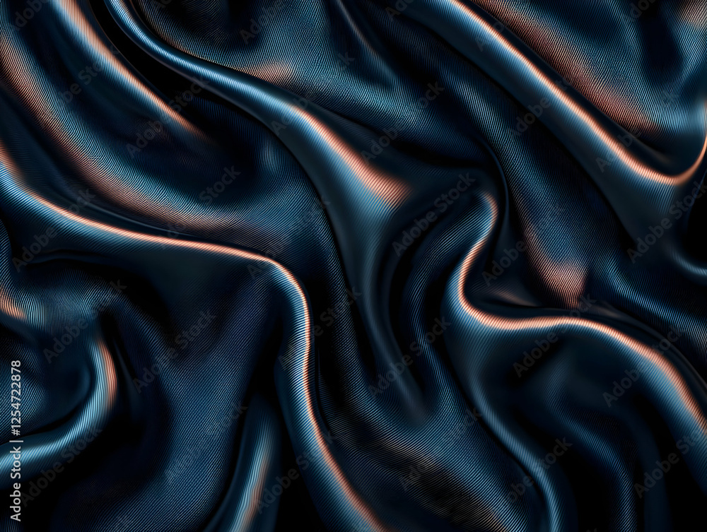 Obraz premium Dark blue silk fabric, elegant waves, texture, background, design