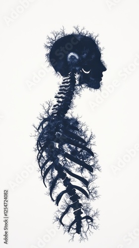 Urban Scene with Transparent Overlay of Spine and Artistic Human Silhouette Background