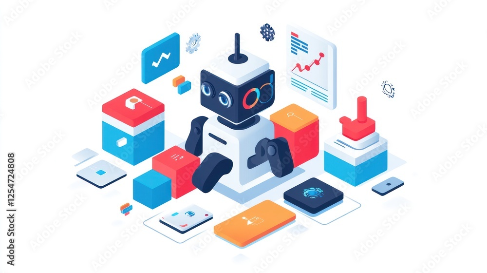 AI robot analyzes data and automation. AI robot analyzes data and automation.
