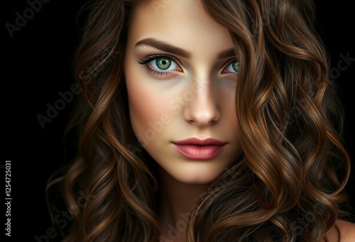 Wallpaper Mural Female portrait with brown hair and green eyes on black background Torontodigital.ca