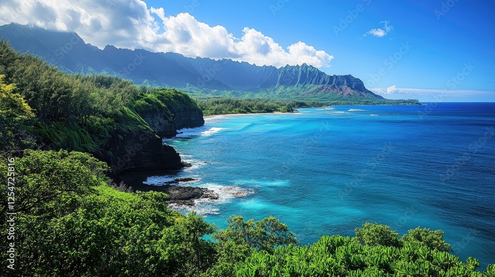 Picturesque ocean and mountain view, ideal for travel and adventure. Picturesque ocean and mountain view, ideal for travel and adventure.