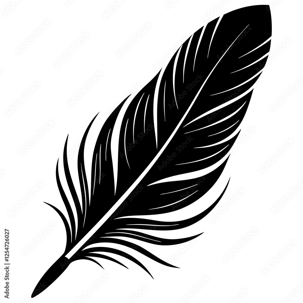 Obraz premium Feather with a spine silhouette vector illustration 