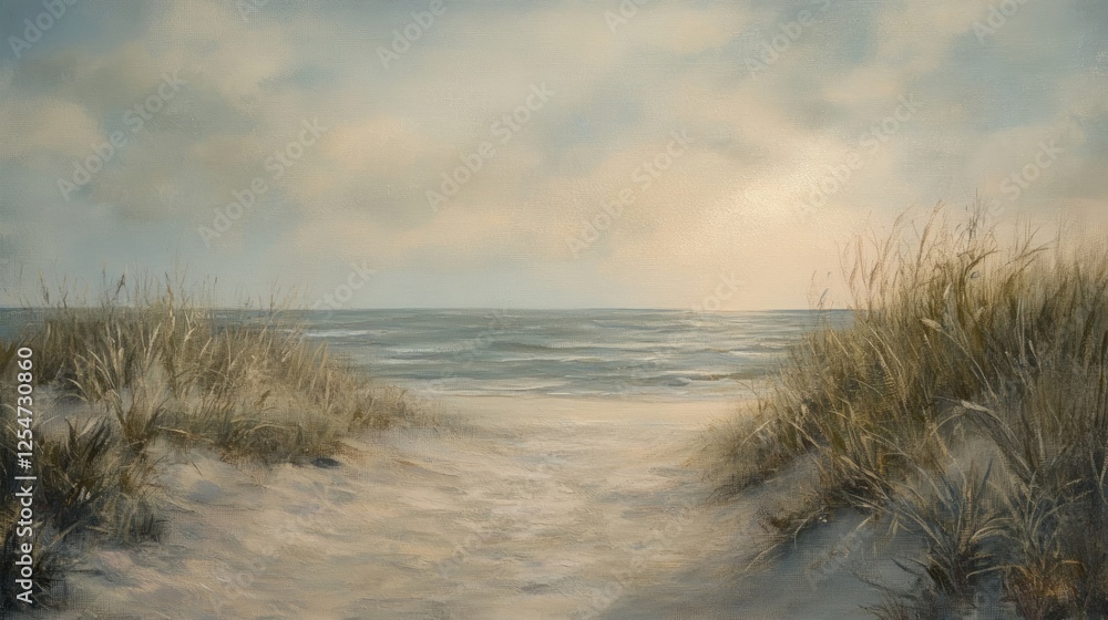 Sand dunes lit by soft morning light near the ocean. Sand dunes lit by soft morning light near the ocean.