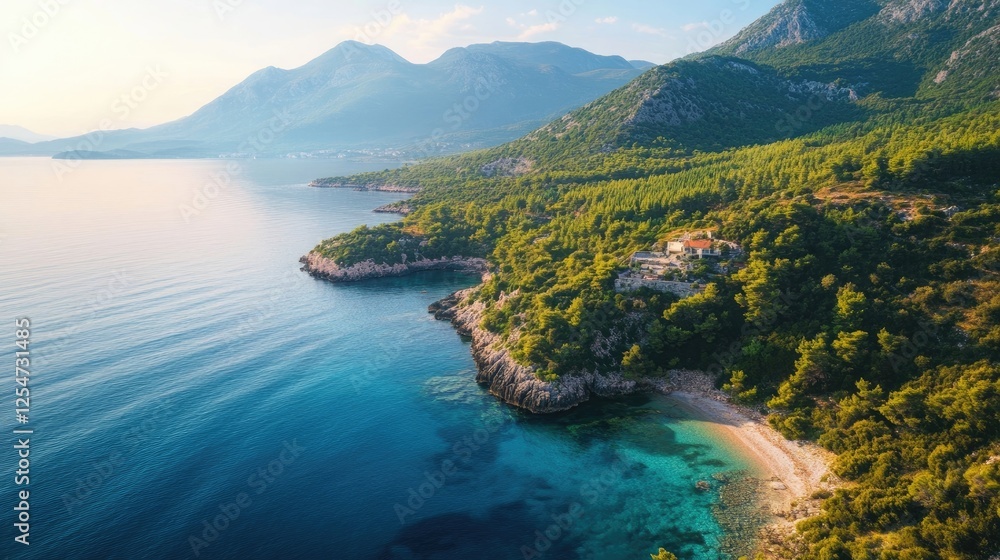 Fototapeta premium Scenic island coast with lush vegetation and clear waters