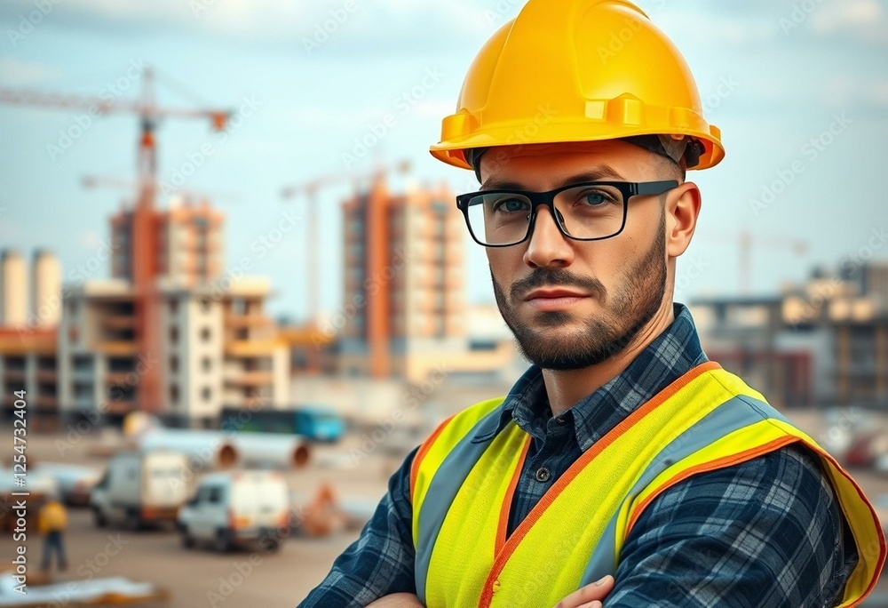 Portrait of a male constructor worker on a construction site Portrait of a male constructor worker on a construction site