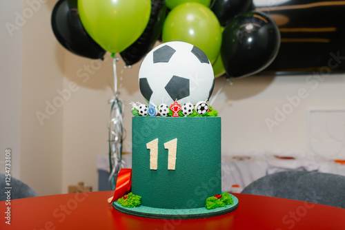 Football Themed Birthday Cake With Balloons