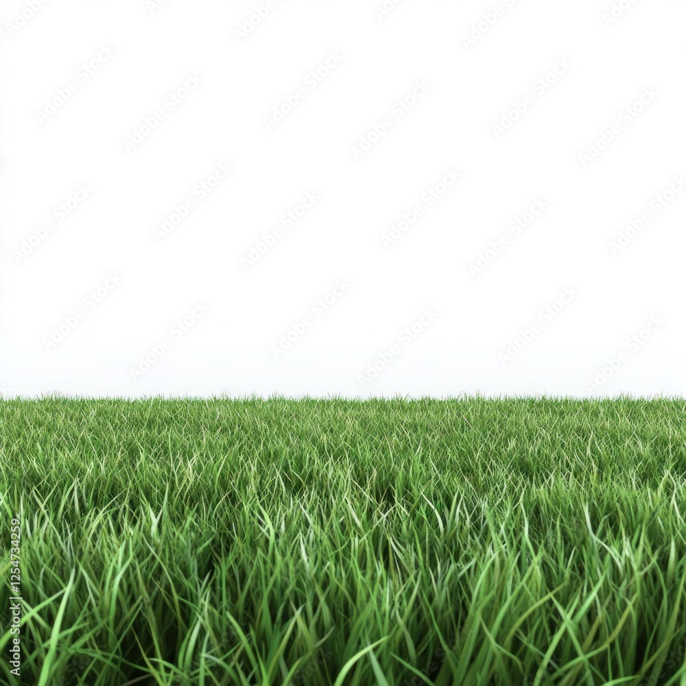 Obraz premium Lush green grass field, white background; nature backdrop
