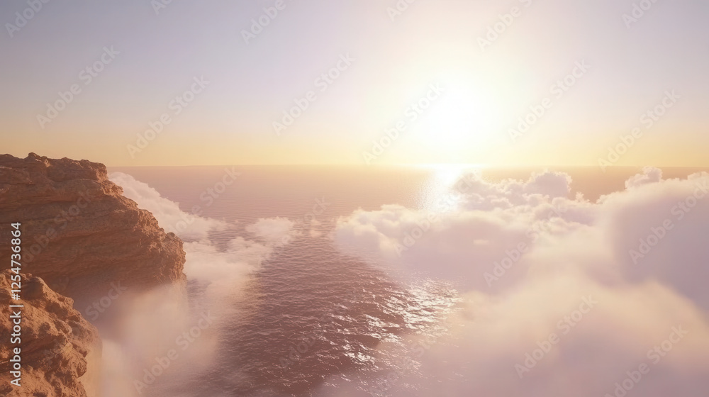 Fototapeta premium Serene sunrise over misty valley peaceful landscape breathtaking view