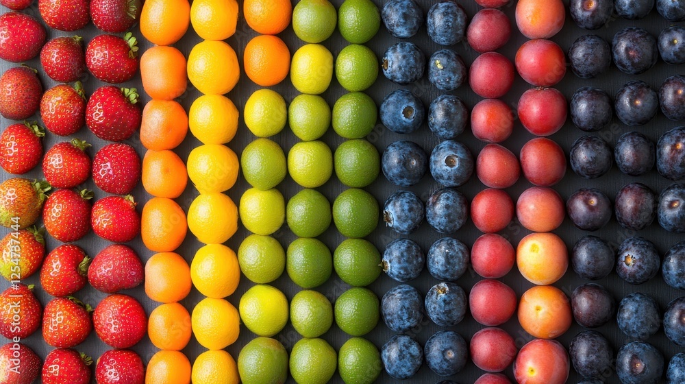 Colorful Display of Fresh Fruits Arranged in Rainbow Pattern Colorful Display of Fresh Fruits Arranged in Rainbow Pattern