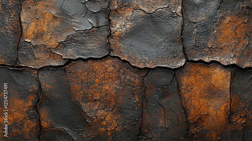 Textured surface of cracked and weathered materials in warm tones, ideal for backgrounds