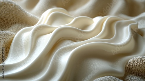 Soft, flowing cream-colored fabric draped elegantly, showcasing smooth textures and gentle folds